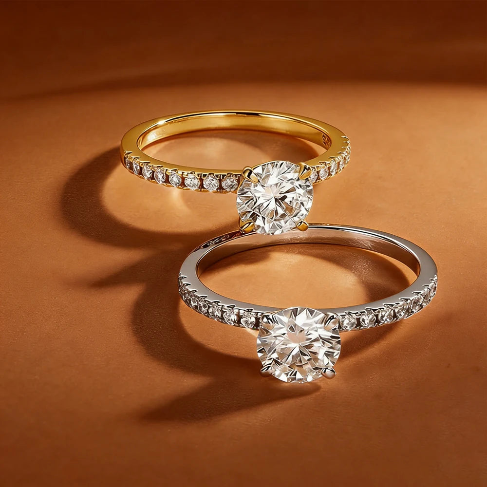 14k Gold Filled 2 Carat 8mm Round Moissanite Solitaire Ring GRA Certified