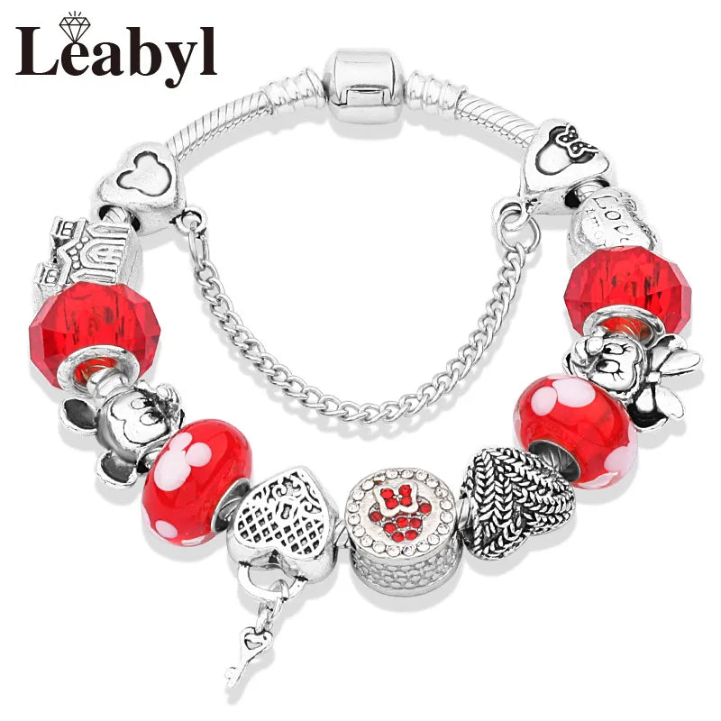 Pink Crystal Bead Charm Bracelet Colourful Enamel Handmade DIY Jewellery