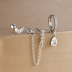 3PCS Gold Plated Lightning Flower Chain Drop Earrings Zircon Dangle