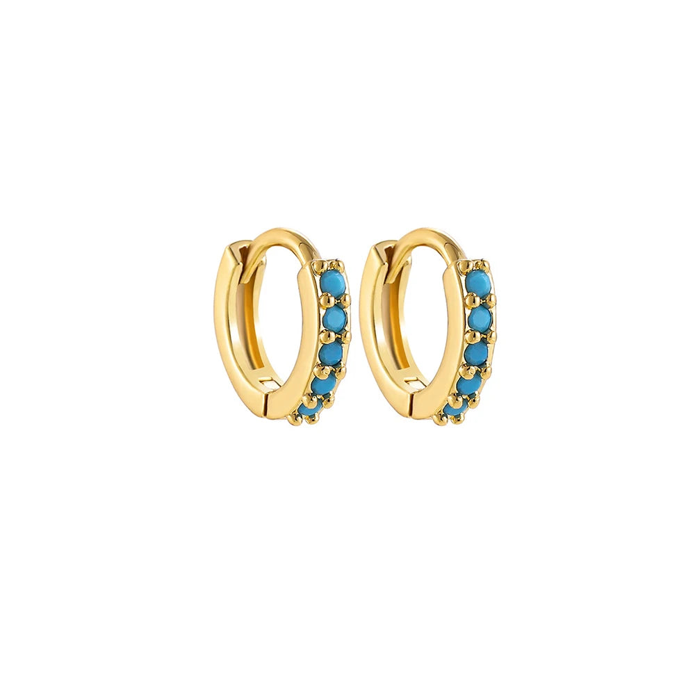 Fashion Crystal Zirconia Small Hoop Earring Geometric Circle Green