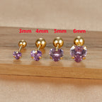1PC Heart Stainless Steel Ear Studs Purple Crystal Stud 3-8mm