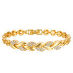 Cubic Zirconia Floral Bracelet for Women18k Gold Plated Link Statement Jewelry