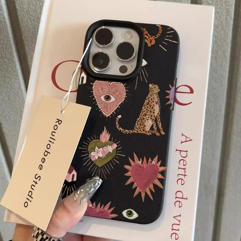 Leopard Lychee Pattern Silicone Case for iPhone 17 16 15 14 Pro