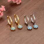 Exquisite Colourful Crystal Flower Hoop Earrings Stainless Steel