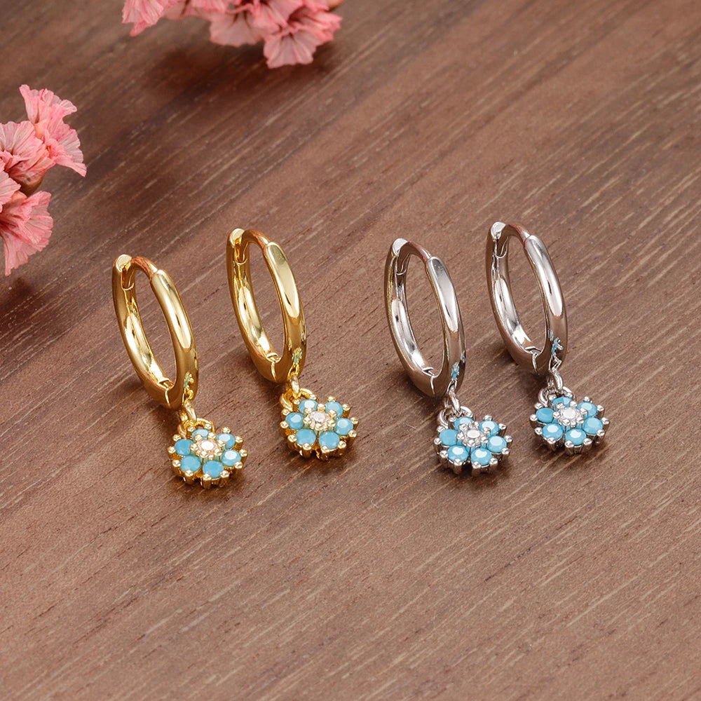 Exquisite Colourful Crystal Flower Hoop Earrings Stainless Steel