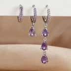 3PCS Stainless Steel Zircon Water Drop Hoop Earrings 18K Gold Heart