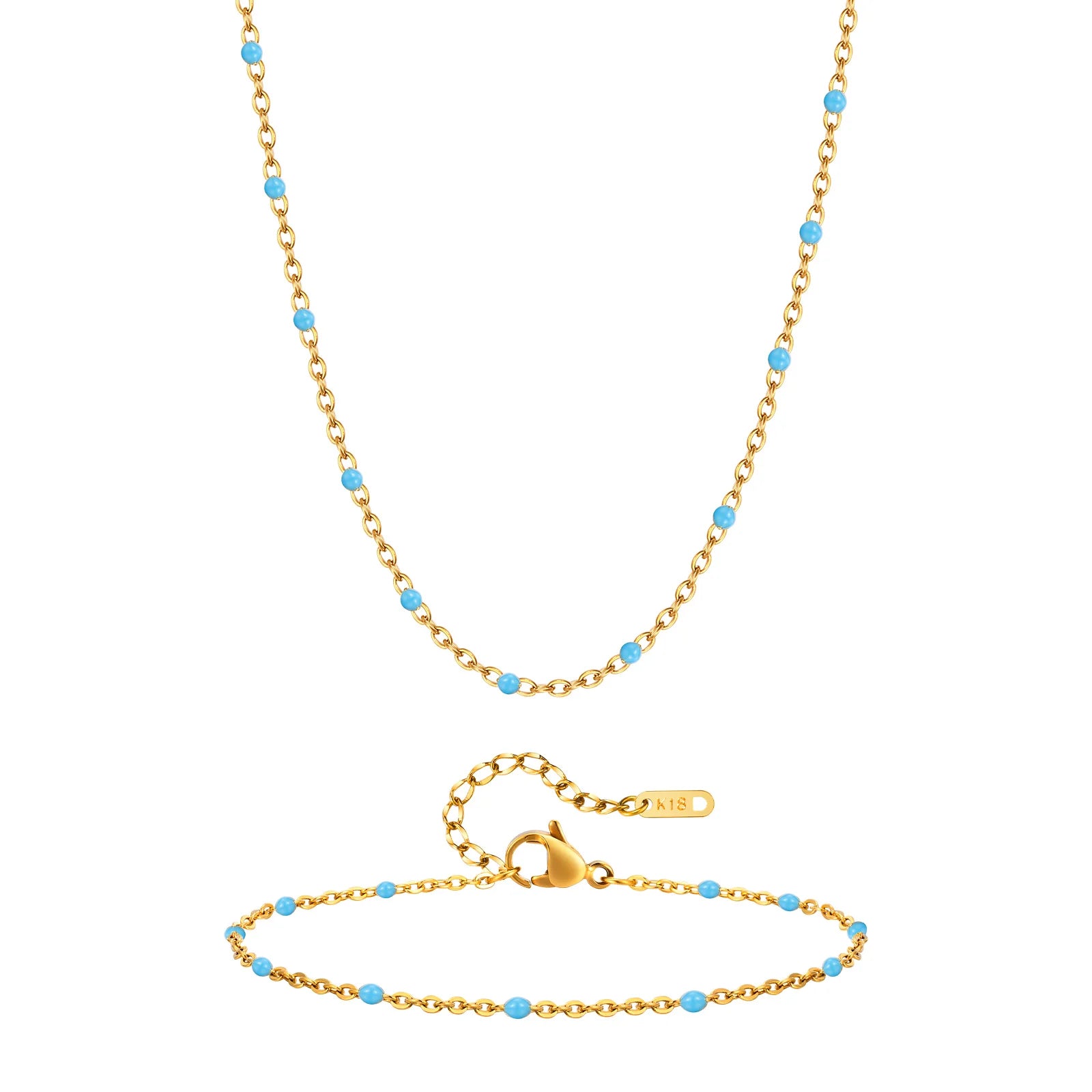 Stainless Steel Chain Bracelet for Women, Colorful Beads Summer 18k Gold Plated, Stainless Steel Waterproof Wrist Jewelry