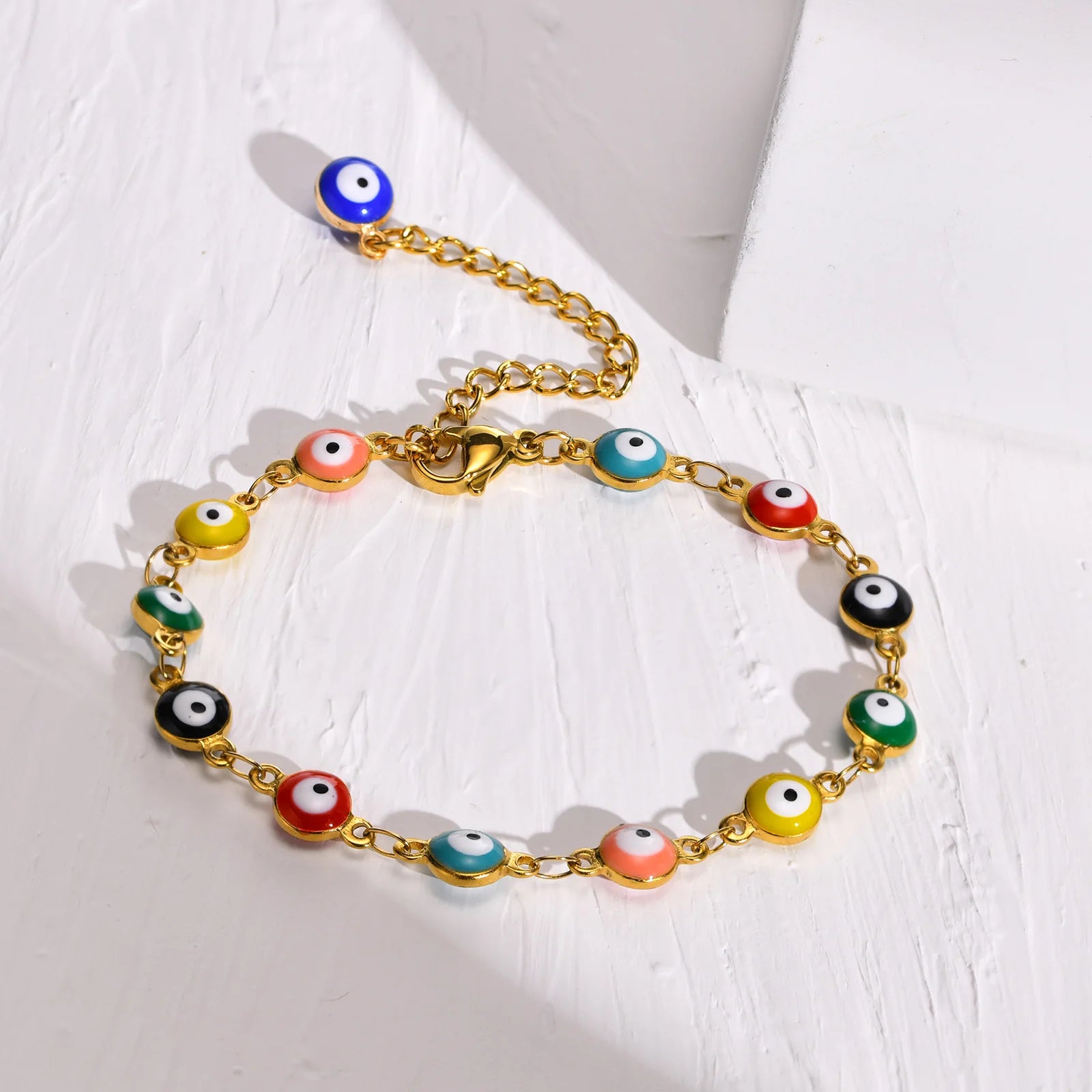 Evil Eye Bracelet,stainless Steel Chain Blue Eye Bracelet Stackable Adjustable Link, Protection Amulet Jewelry