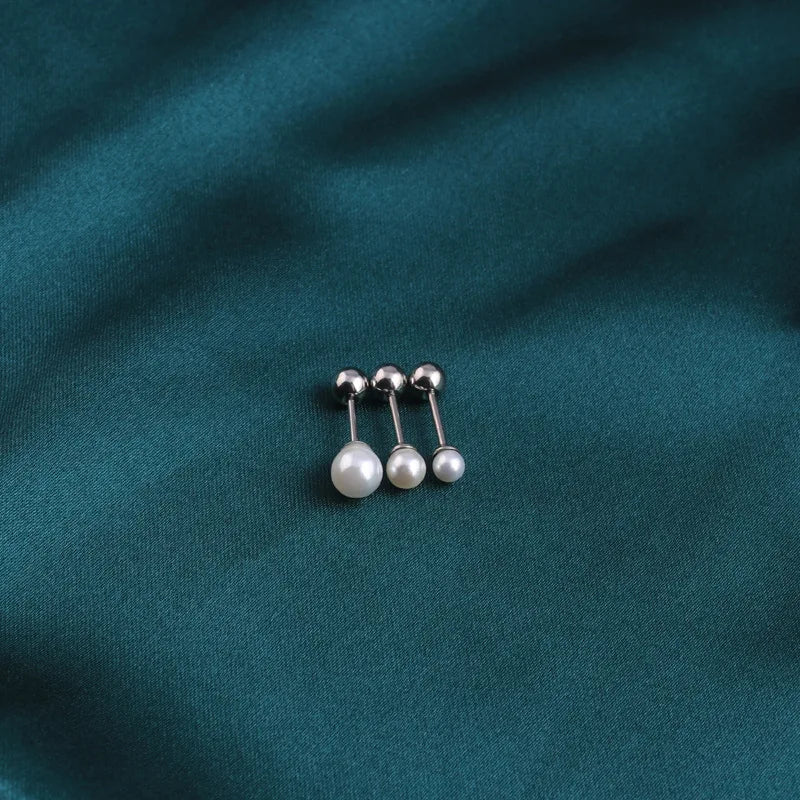 2PCS Stainless Steel Pearl Ear Studs Earrings Women Men 3-5mm