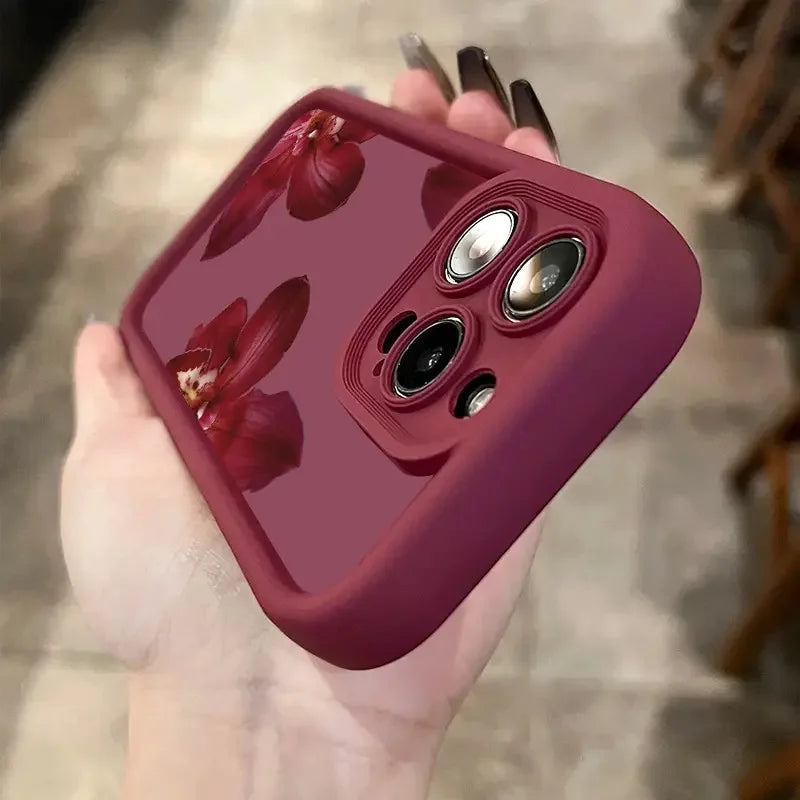 Wine Red Orchid Flower Case for iPhone 17 16 15 14 13 12 11 Pro Max Plus