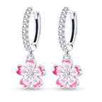 925 Sterling Silver Pink Cherry Blossom Flower Drop Earrings Jewellery Gift