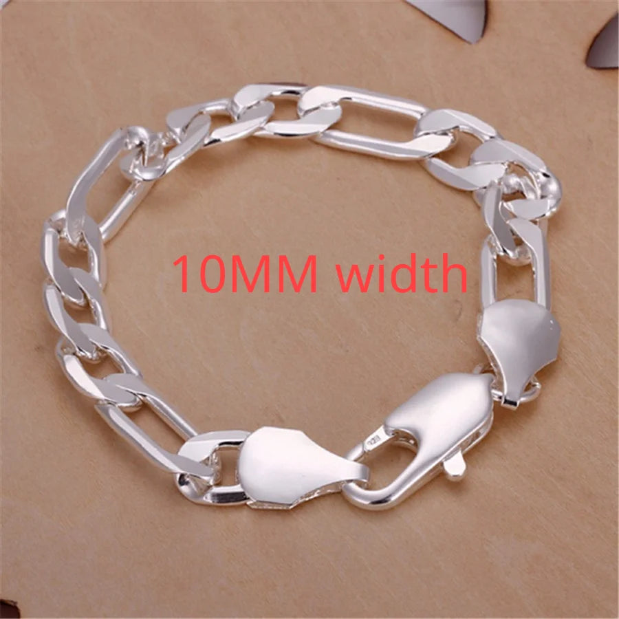Square Solid Chain Bracelet 925 Sterling Silver Men Women Party Fashion Gift