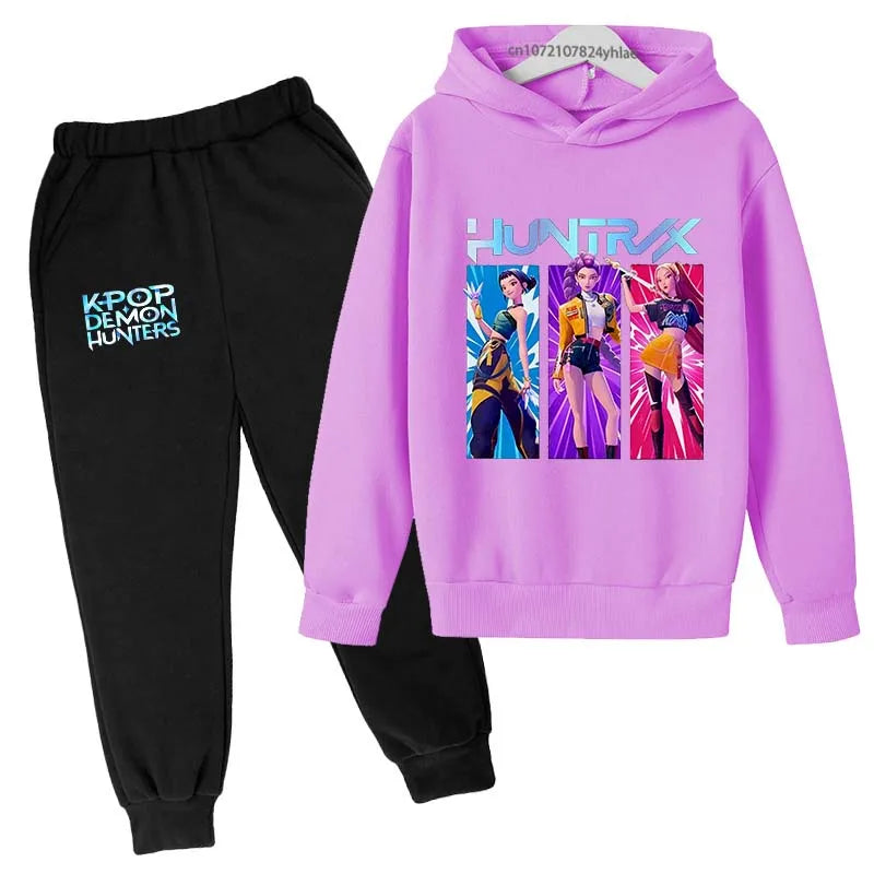 Kids Kpop Demon Hunters Anime Print Hoodie & Pants Tracksuit 2-13 Years