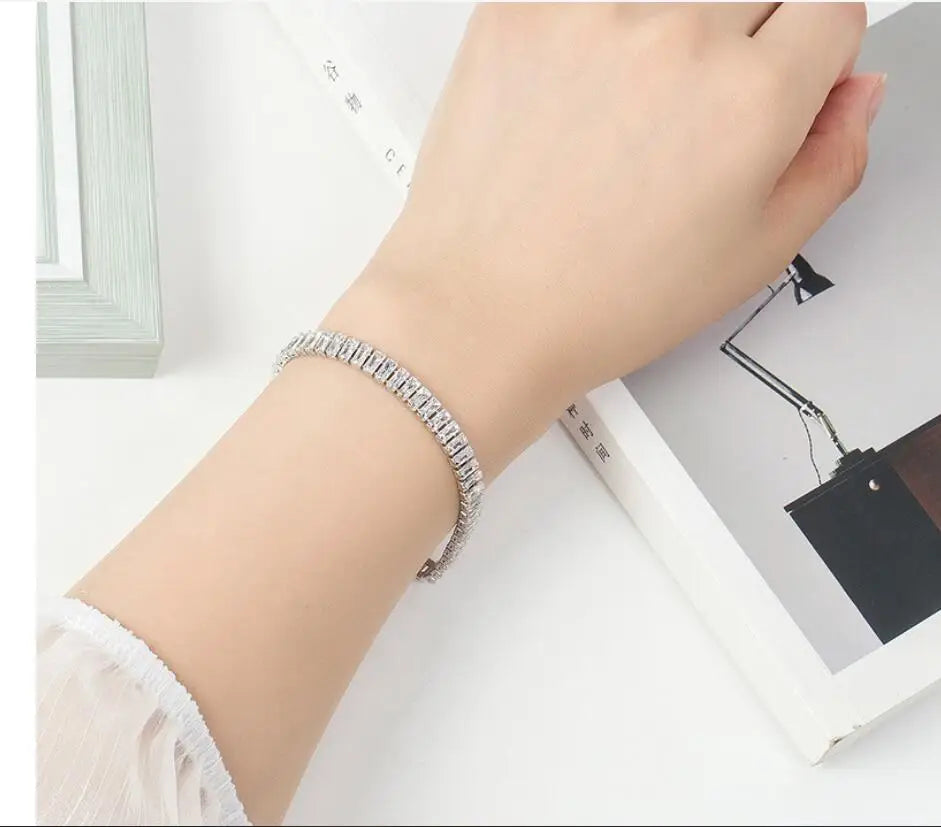 18cm Luxury Crystal Bracelet 925 Sterling Silver Women Engagement Jewellery
