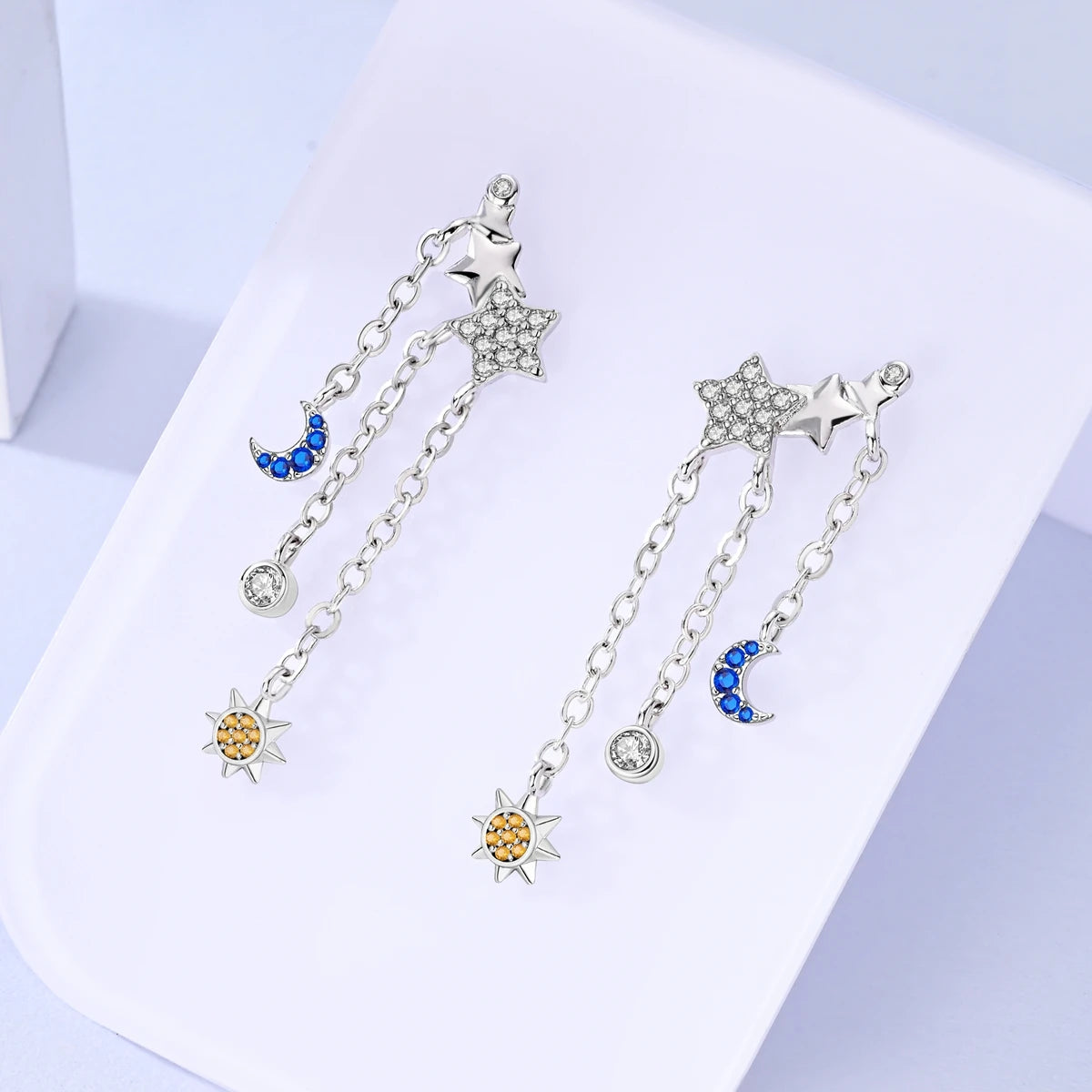 925 Sterling Silver Tassel Zircon Ear Studs Sparkling Hoop Earrings Gift