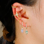 2PCS New Design Stainless Steel Heart Hoop Earring Vintage Zirconia