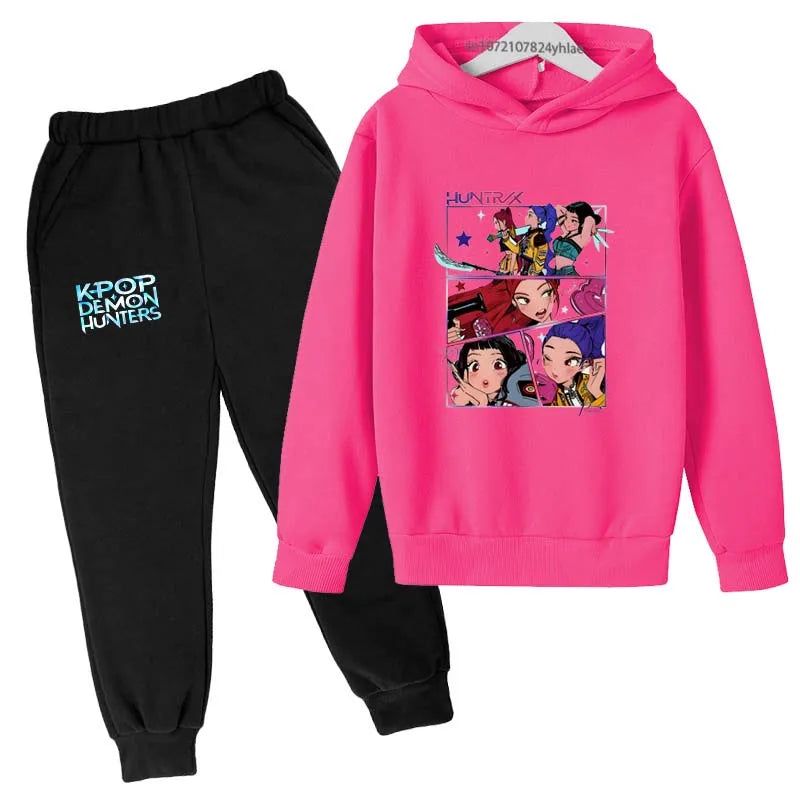 Kids Kpop Demon Hunters Tracksuit Hoodie & Pants Set 2-13 Years Casual Outfit