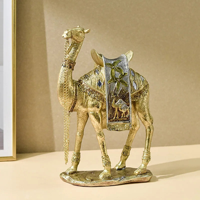Turkish Resin Golden Camel Sculpture Feng Shui Figurines Home Decoration Accessories