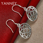 925 Sterling Silver Floral Openwork Pendant Earrings Women Wedding Jewellery