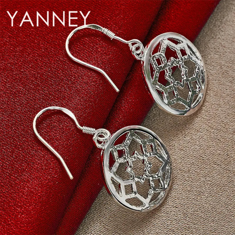 925 Sterling Silver Floral Openwork Pendant Earrings Women Wedding Jewellery