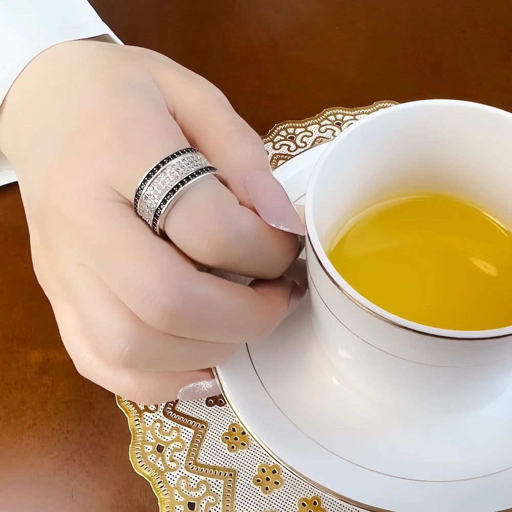 Black and White Ring 925 Sterling Silver Glam Fine Jewellery Women Gift