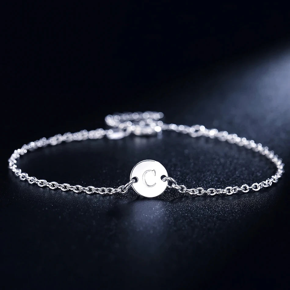 26 Letter Chain Bracelet Anklet 925 Sterling Silver Men Women Wedding Gift