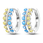 925 Sterling Silver Sparkling Blue Yellow Zircon Hoop Earrings Jewellery Gift
