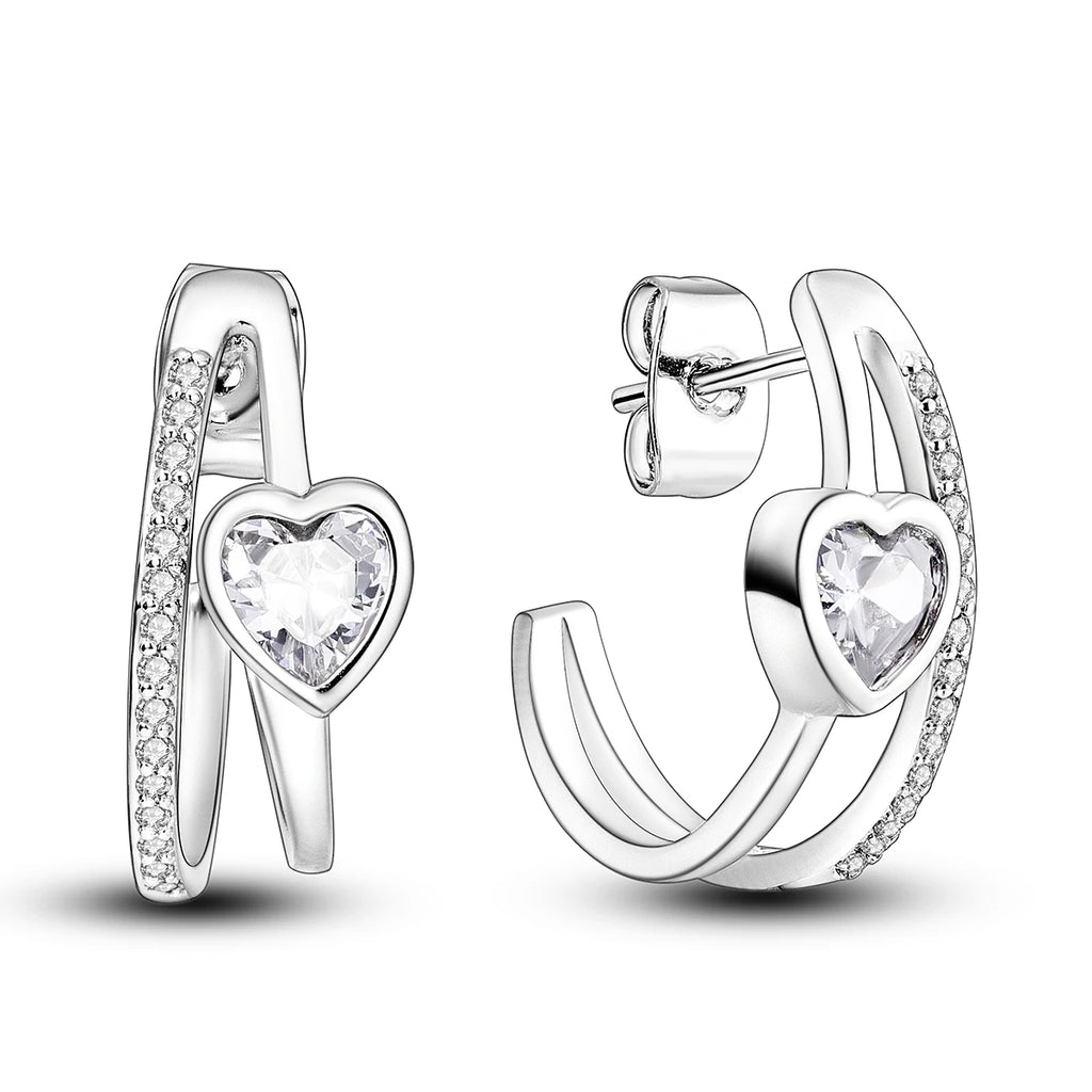 925 Sterling Silver Star Moon Heart Shape Versatile Hoop Earrings Fine Gift