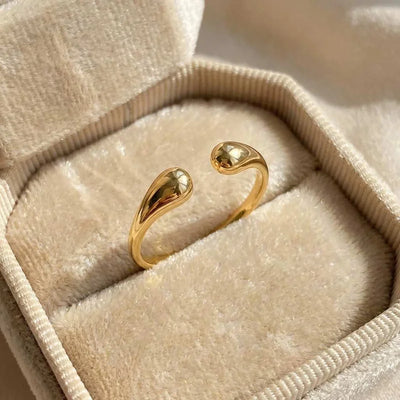 925 Sterling Silver Smooth Double Ball Beads Ring Adjustable Gold Colour Geometric Couple Jewellery