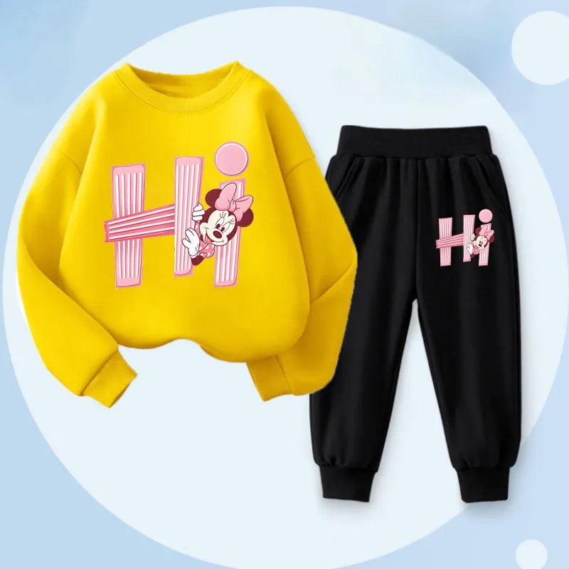 Disney Girls Long Sleeve Pullover Set Spring Casual Hoodies and Joggers