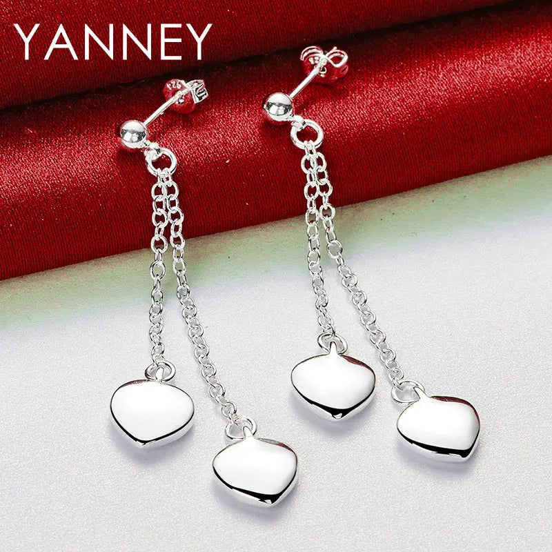 925 Sterling Silver 45mm Tassel Heart Earrings Women Wedding Engagement Gift