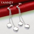 925 Sterling Silver 45mm Tassel Heart Earrings Women Wedding Engagement Gift