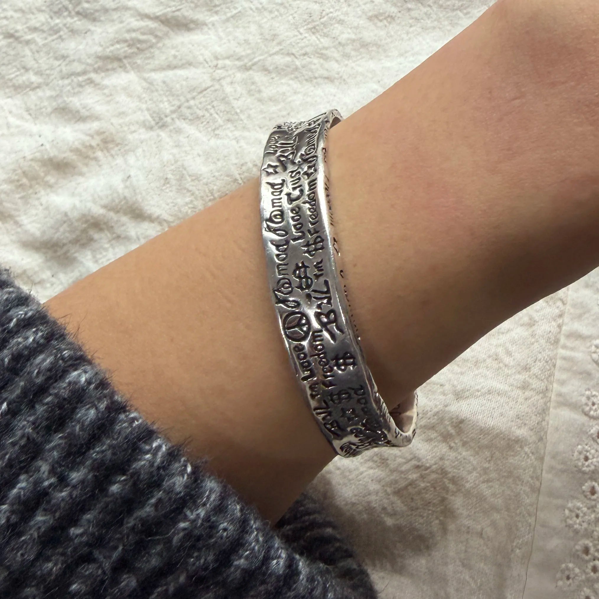 100% Solid 925 Sterling Silver Metal Bracelet for Women Men Vintage Black Stone Letters Handmade Simple Birthday Gift