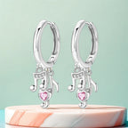 925 Sterling Silver Pink Heart Musical Note Drop Earrings Fashion Jewellery