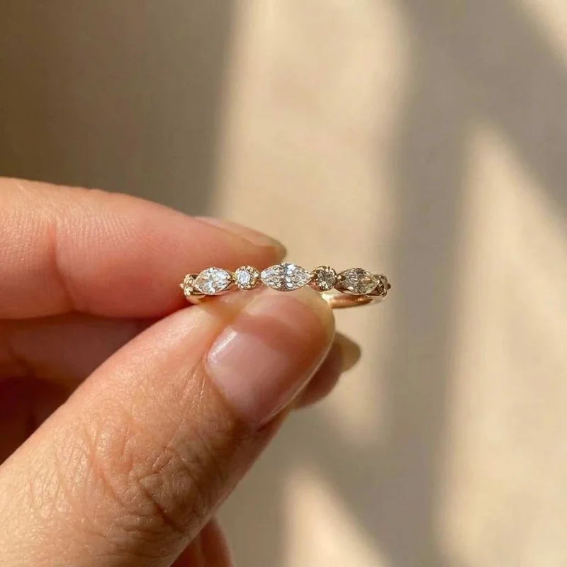 925 Sterling Silver Classic Zircon Marquise Stackable Ring Engagement Wedding Luxury Fashion