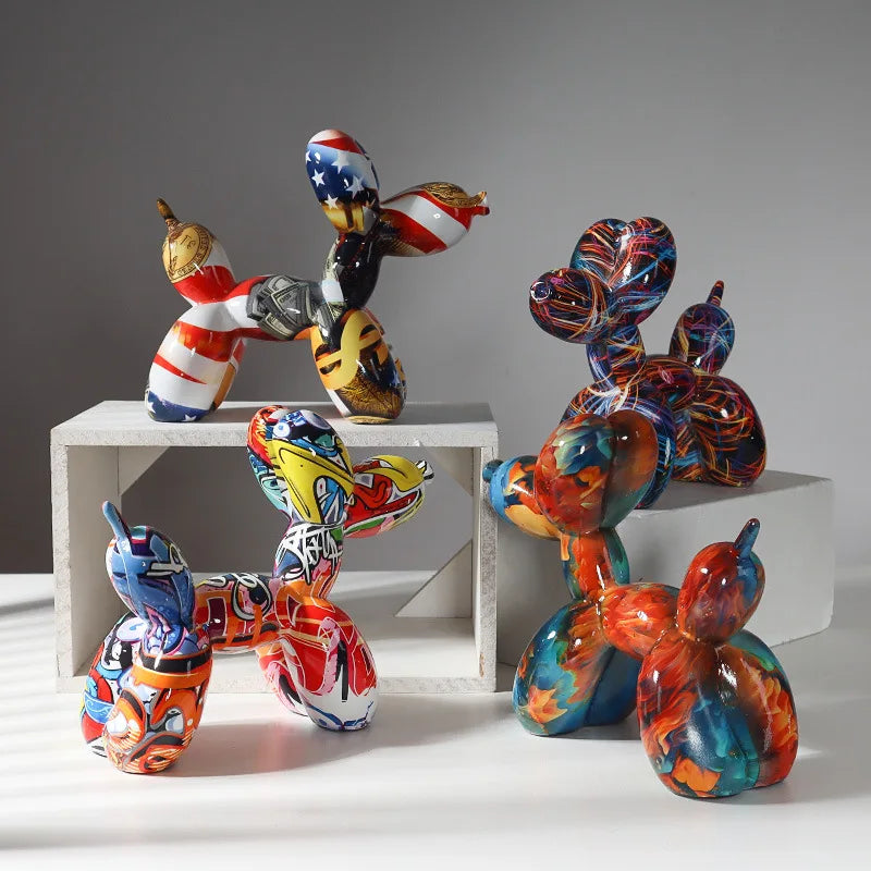 Pop Art Graffiti Balloon Dog Sculpture Animal Figures Decorative Home Decor Objects