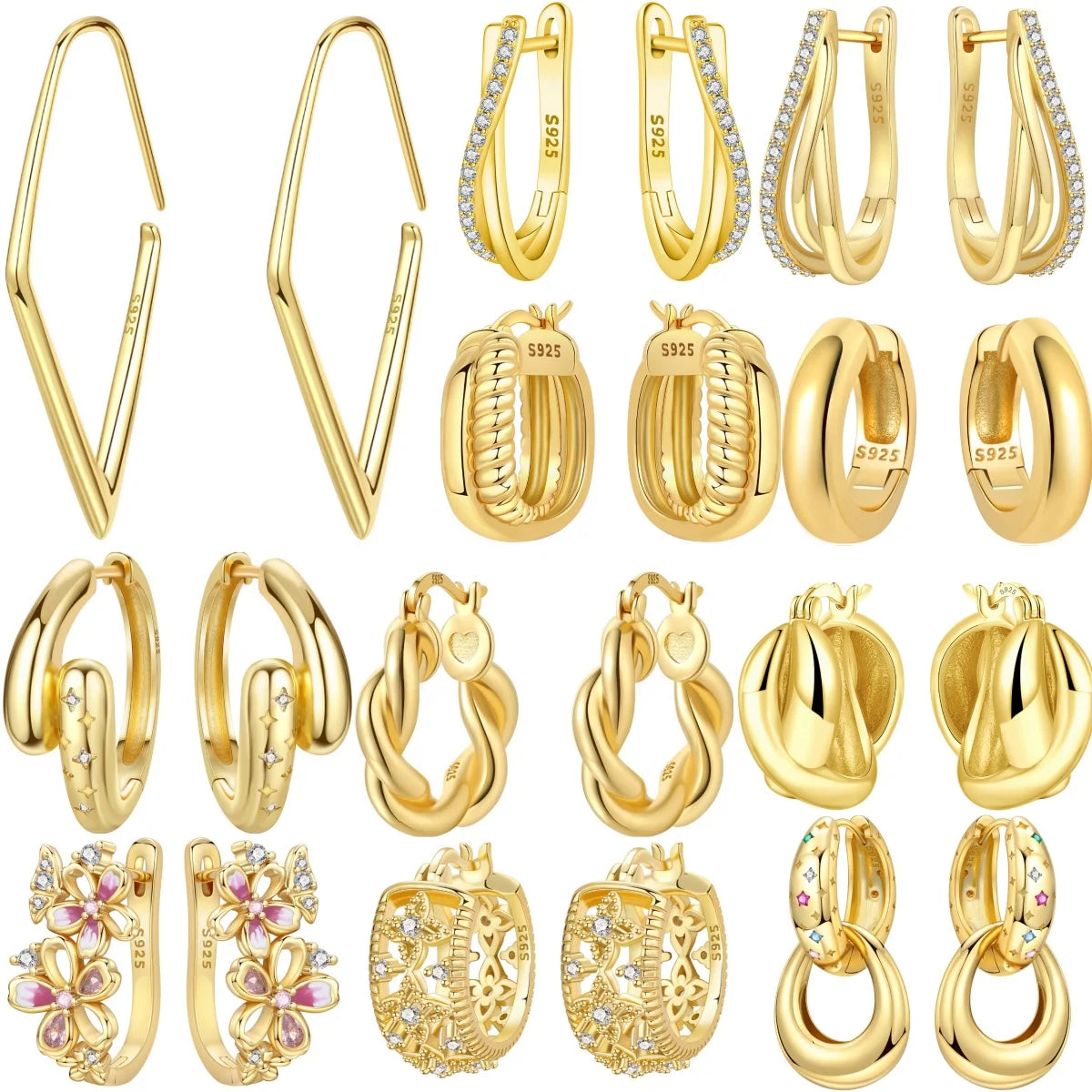 925 Sterling Silver Simple Diamond Shaped Ear Hook Hoop Earrings Jewellery