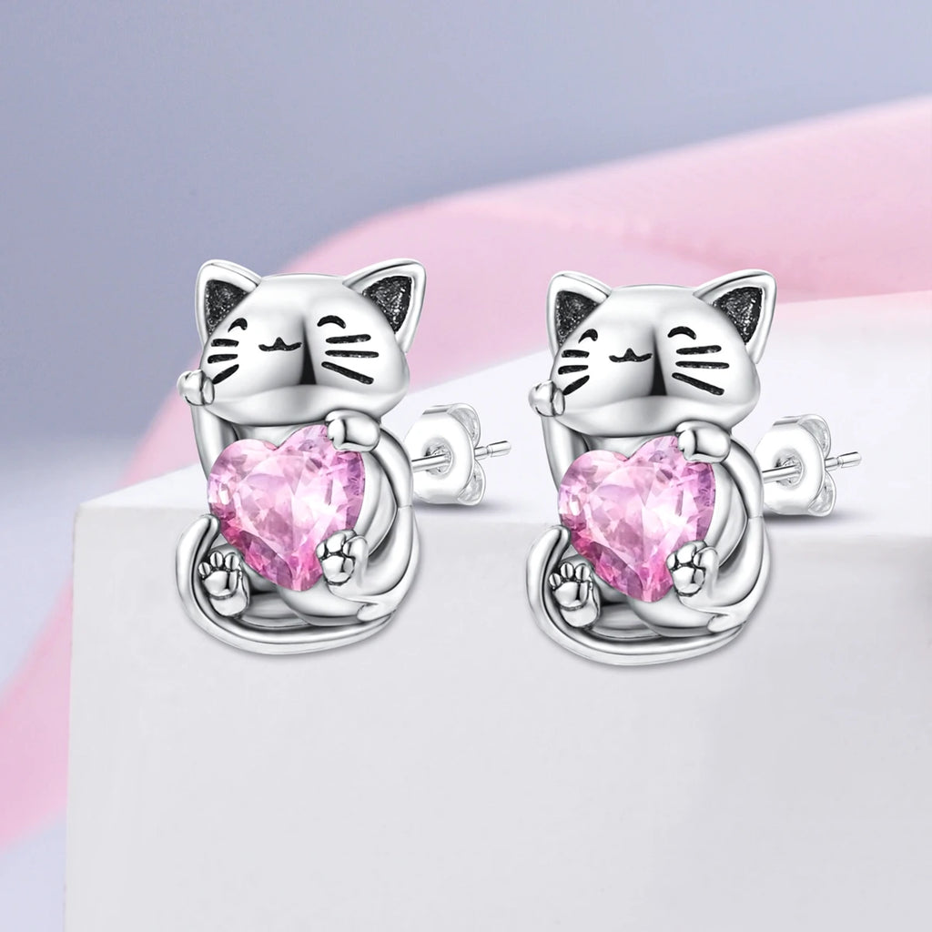 925 Sterling Silver Cats Dogs Animals Hoop Ear Studs Anniversary Gift