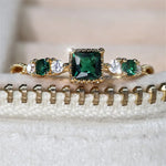 Minimalist Female Square Green Stone Thin Rings For Women Antique Gold Color White Zircon Stacking Wedding Bands Party Jewelry