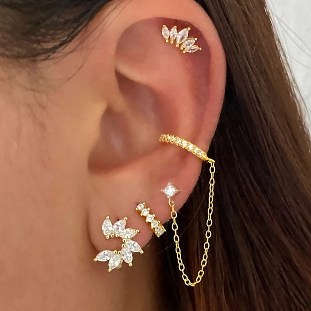 New Gold Lucky Crown Tassel Chain Stainless Steel Hoop Earrings