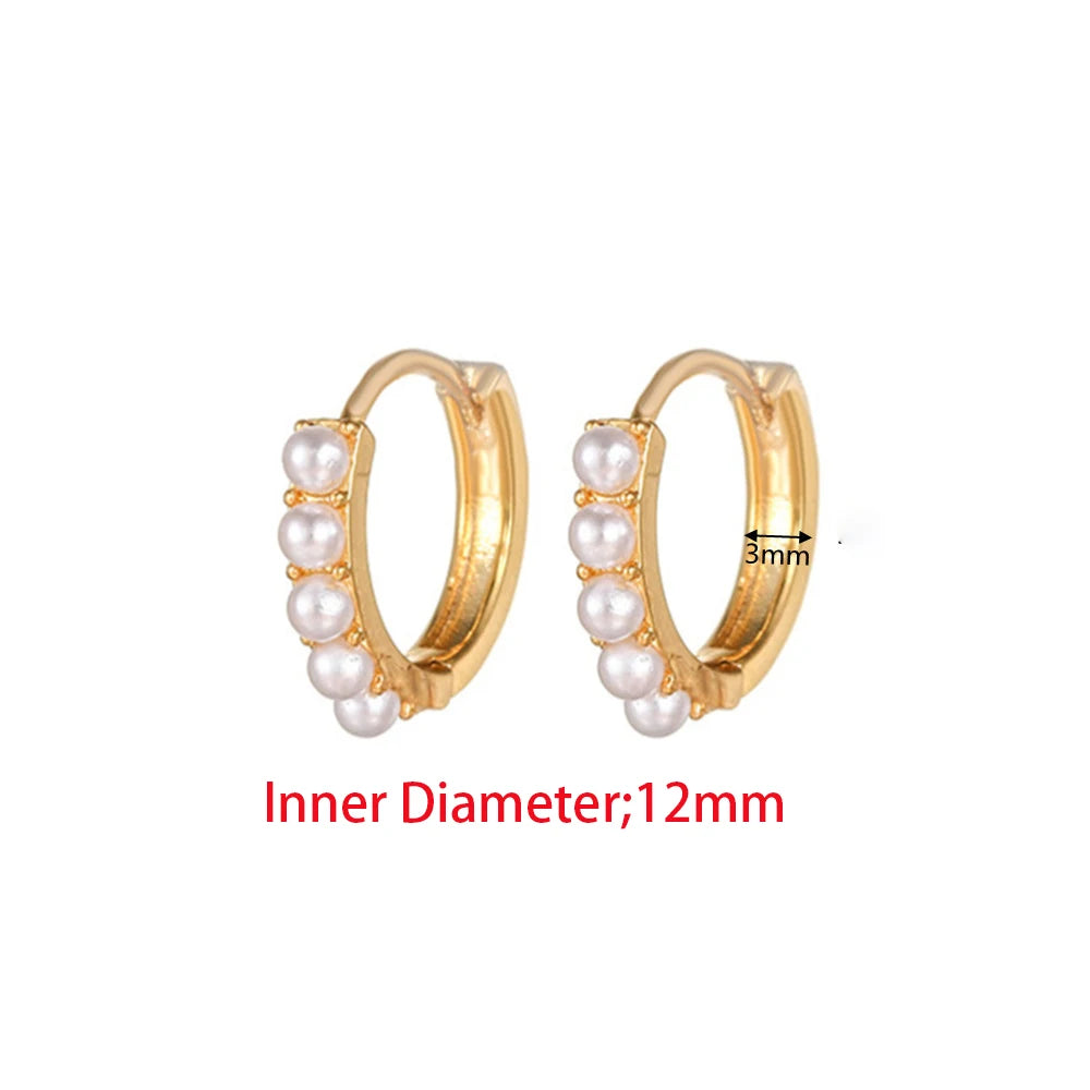 Yuedane Stainless Steel Little Imitation Pearl Hoop Earrings Small Circle