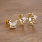 3Piece Stainless Steel Huggie Minimal Butterfly Hoop Earrings Heart