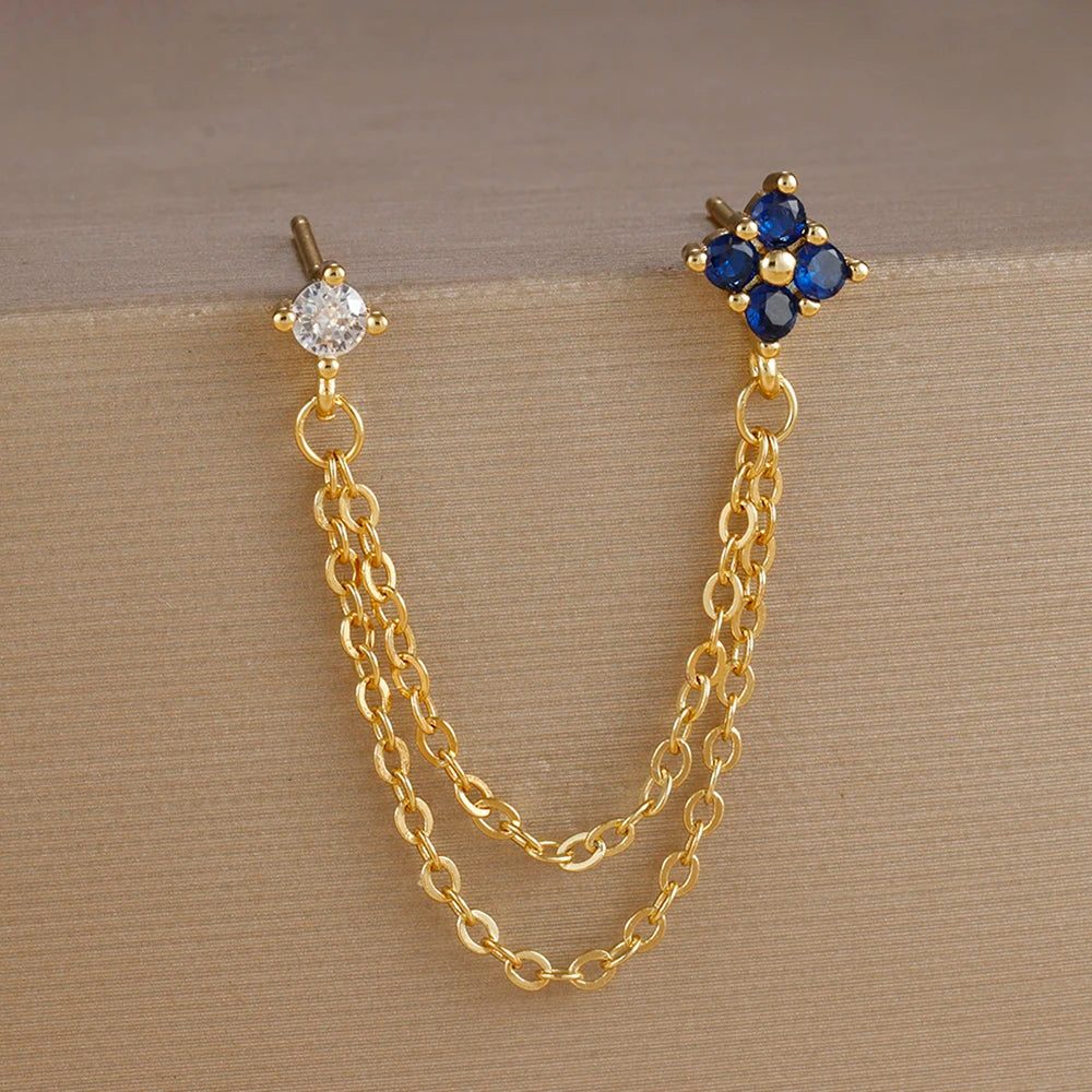 Exquisite Green Zircon Flower Hoop Earrings 18K Gold Plated Steel