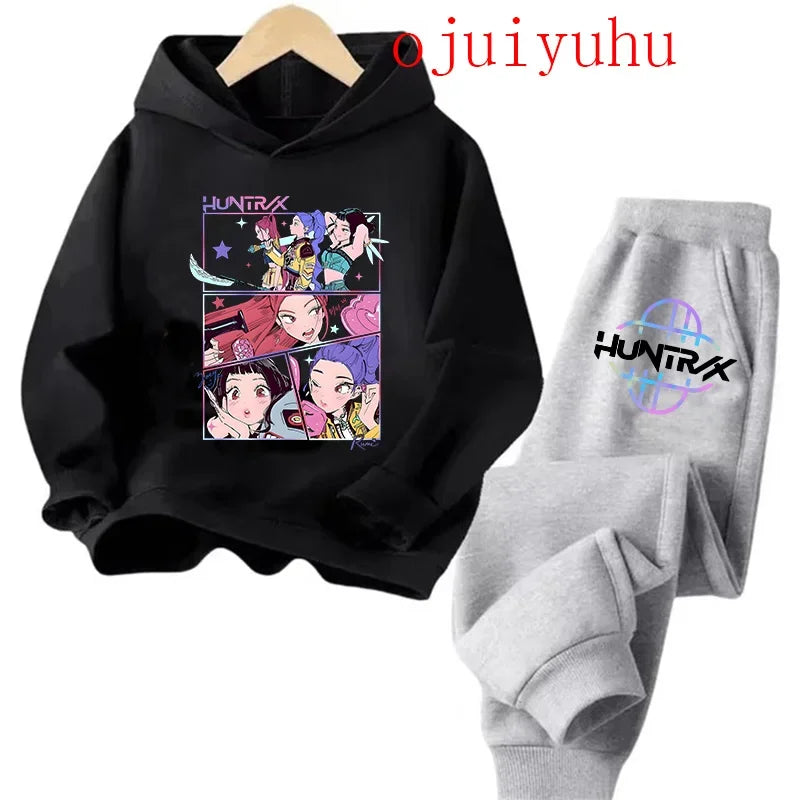 Kids Kpop Demon Hunters Kawaii Hoodie & Sweatpants Set Anime Cartoon Clothing