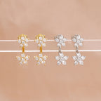 French Design Double Flower Dangle Earrings Stainless Steel Crystal