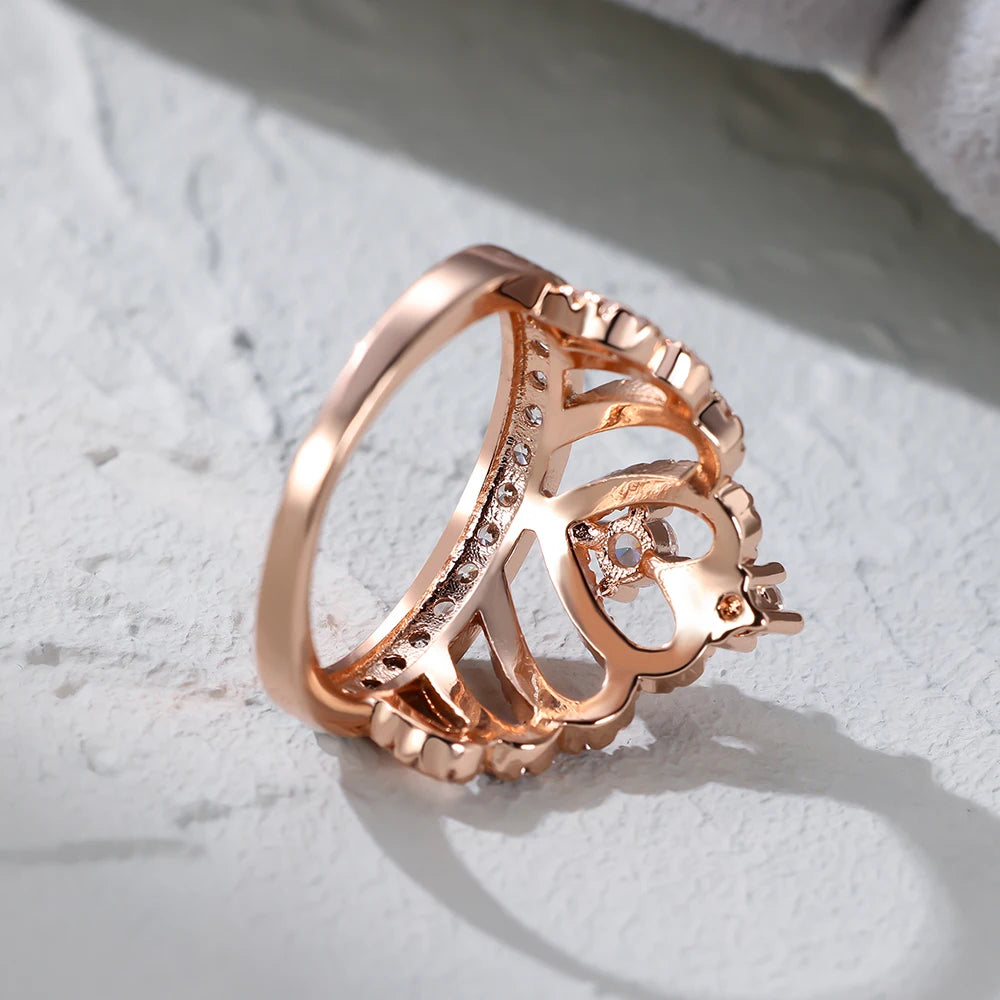 Classic Heart Crown Rings For Women Rose Gold Silver Color Inlay White Zircon Promise Engagement Wedding Bands Mothers Day Gifts