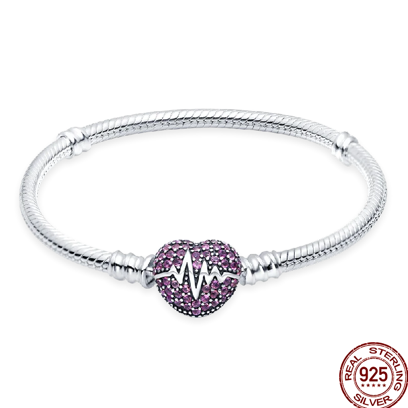 925 Silver 17-20CM Heart Pave Zirconia Original Bracelets Infinity Bracelet Fit DIY Charms Bead Birthday Jewelry Gifts Hot Sale