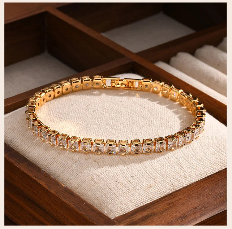 Cubic Zirconia Tennis Bracelet for Women, 18K Gold Plated Stainless Steel CZ Chain, Bridesmaid Jewelry Non Tarnish