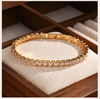 Cubic Zirconia Tennis Bracelet for Women, 18K Gold Plated Stainless Steel CZ Chain, Bridesmaid Jewelry Non Tarnish