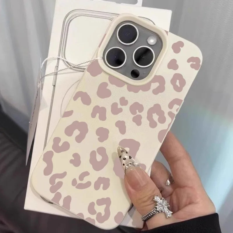 Pink Leopard Print Lychee Case for iPhone 17 16 15 14 13 Pro Max